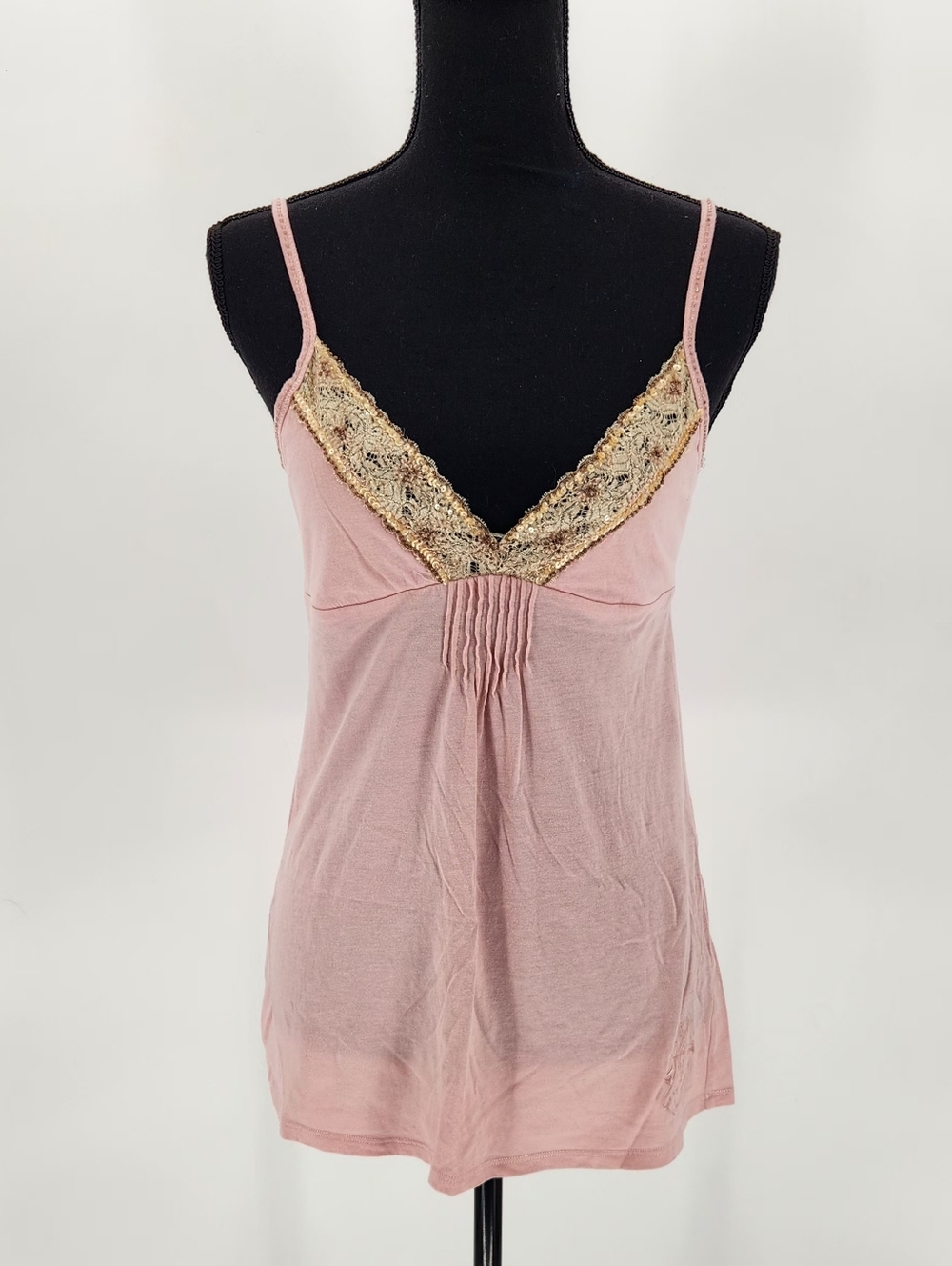 Vintage Y2K Abercrombie & Fitch Pink Stripe Lace Trim Babydoll Cami Tank Top L